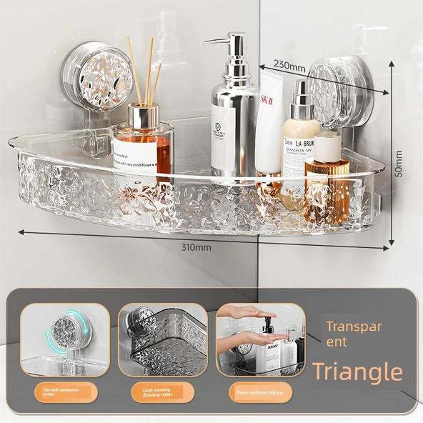 Vantuzlu Banyo Rafı - Şeffaf Üçgen