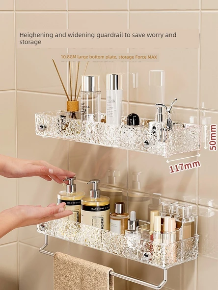 Duvara Monte Akrilik Banyo Rafı - Şeffaf Gümüş 40cm - 3