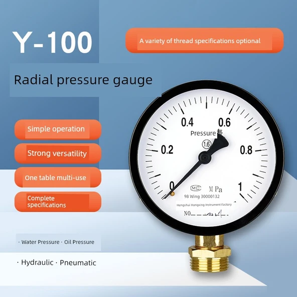 Y100 Radyal Su Basınç Ölçer - 0-2.5mpa - 2 Nokta Diş - 2