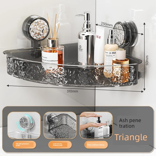 Vantuzlu Banyo Rafı - Gri Üçgen