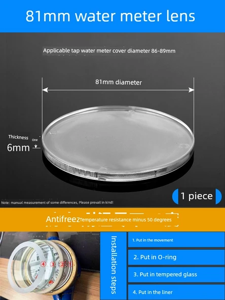 Donmaya Karşı Su Sayacı Camı - -50 Derece, 80mm x 6mm, Tek Parça