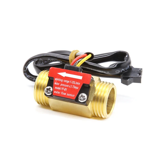 Su Akış Sensörü - 4 Nokta Hall Akış Ölçer - Bakır Gövde - YF-B1 (SM Fişli, 30cm Kablo) - 6