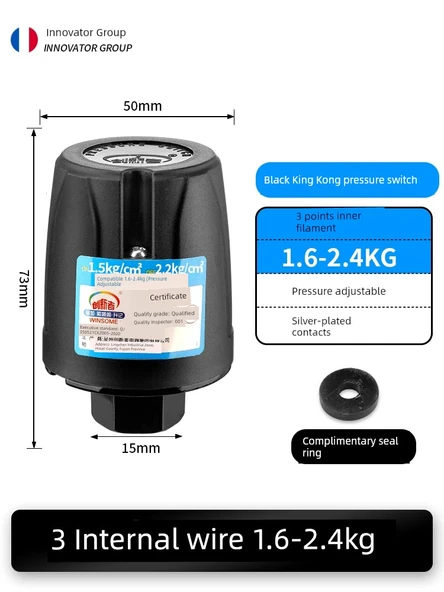 Otomatik Kendinden Emişli Takviye Pompası Su Basınç Şalteri - Siyah King Kong 1.6-2.4kg 3 Dakika