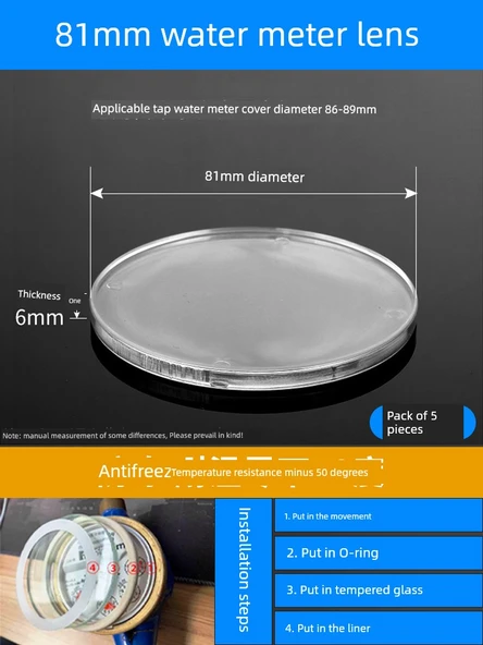 Donmaya Karşı Su Sayacı Camı - -50 Derece, 80mm x 6mm, 5 Adet