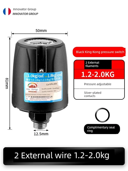 Otomatik Kendinden Emişli Takviye Pompası Su Basınç Şalteri - Siyah King Kong 1.2-2.0kg 2