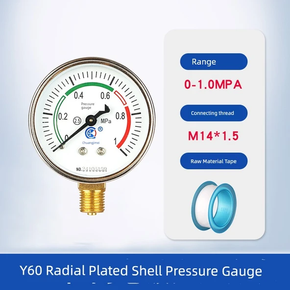 Y60 Radyal Galvanizli Manometre 0-1.0mpa /M14