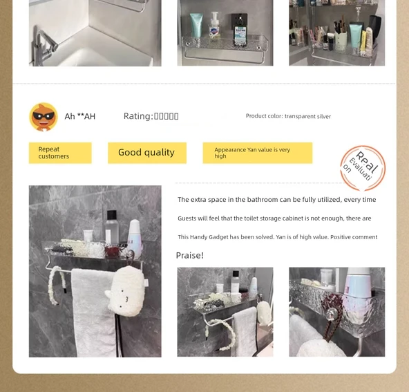 Duvara Monte Akrilik Banyo Rafı - Siyah Gri Gümüş 40cm - 8