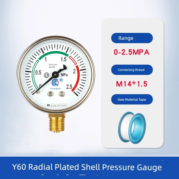 Y60 Radyal Galvanizli Manometre 0-2.5mpa /M14