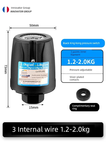 Otomatik Kendinden Emişli Takviye Pompası Su Basınç Şalteri - Siyah King Kong 1.2-2.0kg 3 Dakika