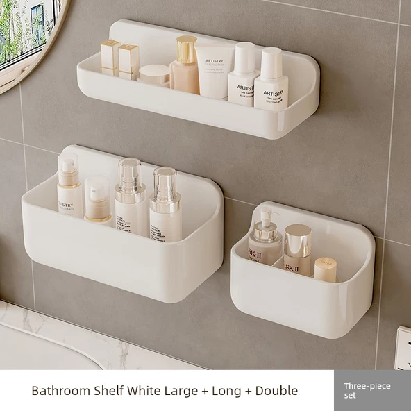 Duvara Monte Banyo Rafı - Beyaz Büyük + Beyaz Çift Katlı + Beyaz Uzun