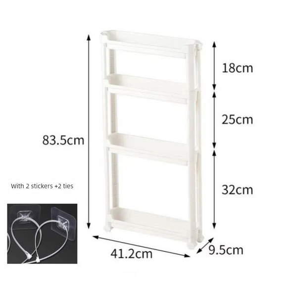Ultra İnce Banyo Dolabı - U45-9.5 Dört Katlı Dar Dolap 83.5 cm Yükseklik +2 Etiket +2 Bağ