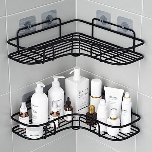 Deliksiz Mutfak Banyo Rafı - Siyah Üçgen - Güçlü Yapıştırıcı - 2'li Paket