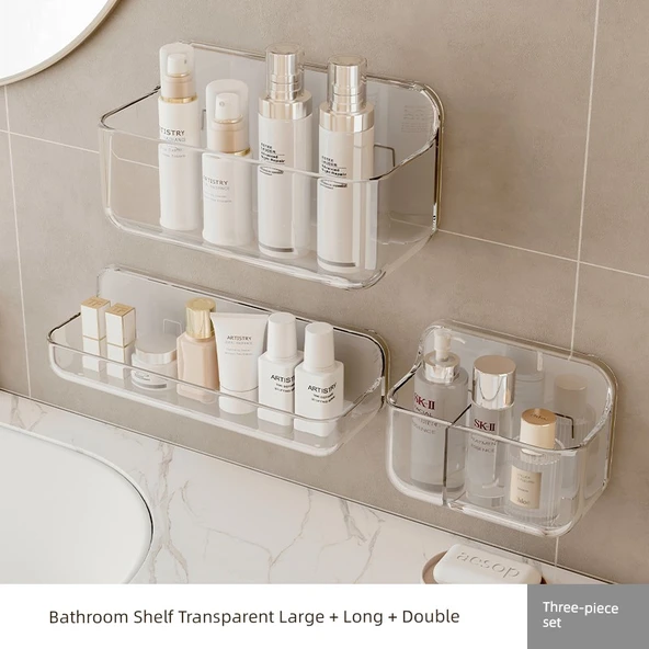 Duvara Monte Banyo Rafı - Şeffaf Büyük + Şeffaf Çift Katlı + Şeffaf Uzun