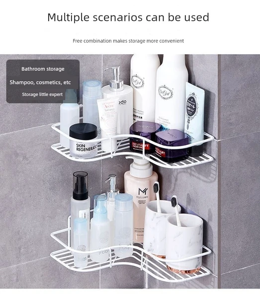 Deliksiz Mutfak Banyo Rafı - Beyaz Üçgen - Güçlü Yapıştırıcı - 2'li Paket - 11