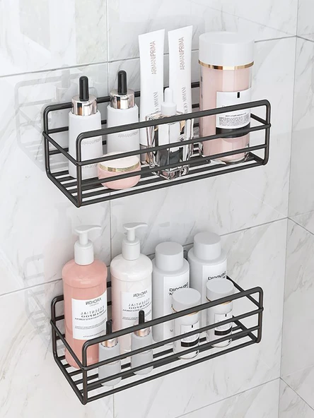 Deliksiz Mutfak Banyo Rafı - Siyah Üçgen - Güçlü Yapıştırıcı - 2'li Paket - 3