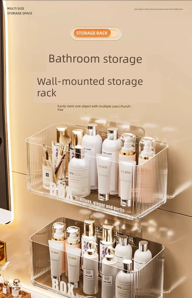 Duvara Monte Banyo Rafı - Kısa + Uzun - Şeffaf - 7