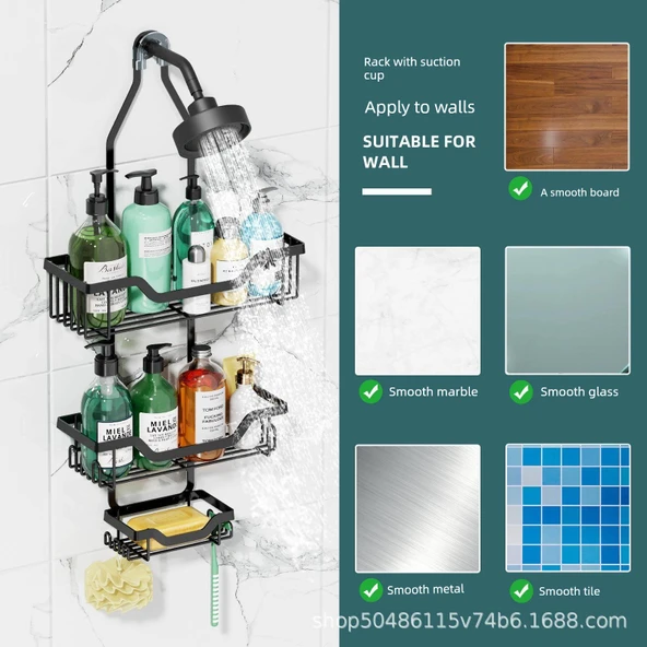 Banyo Duş Rafı - Deliksiz - Diş Fırçalık - Siyah - 5