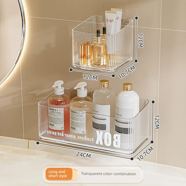 Duvara Monte Banyo Rafı - Kısa + Uzun - Şeffaf
