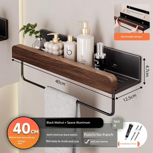 Banyo Rafı - Kuzey Amerika Cevizi - 40cm - Havluluklu