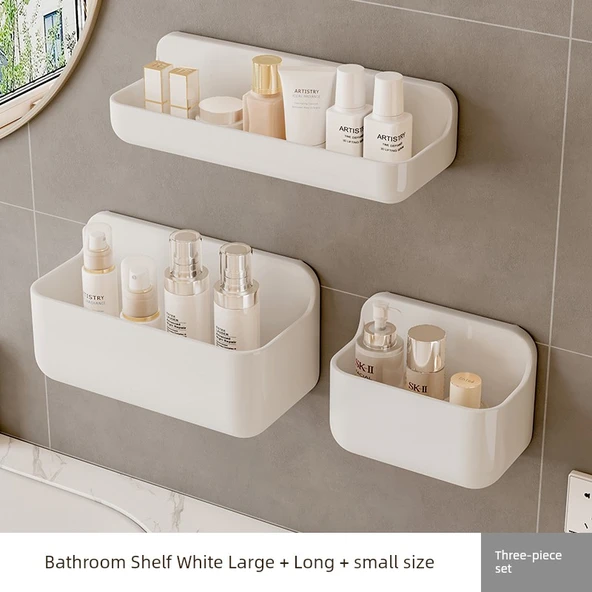 Duvara Monte Banyo Rafı - Beyaz Büyük + Beyaz Küçük + Beyaz Uzun