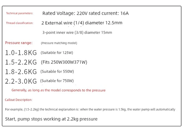Otomatik Kendinden Emişli Takviye Pompası Su Basınç Şalteri - Siyah King Kong 0.8-1.6kg 3 Dakika - 10