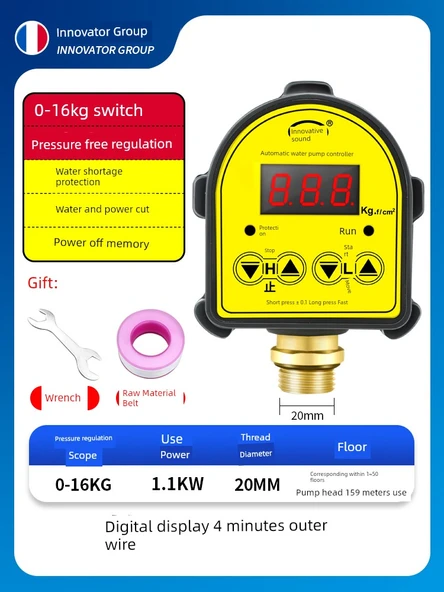 Dijital Ekranlı Basınç Şalteri - 4 Nokta Harici Kablo 0-16kg