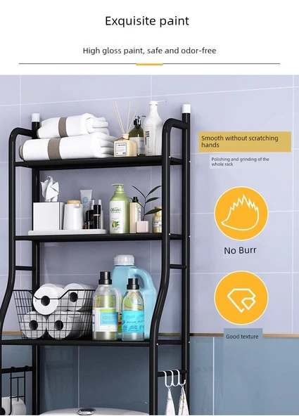 Paslanmaz Çelik Banyo Çok Amaçlı Klozet Üstü Raf - Çamaşır Makinesi (havlulu) 2 Katlı Beyaz