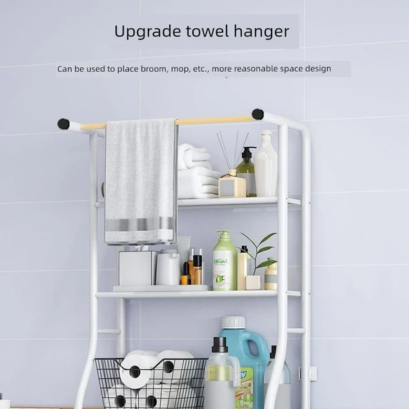 Paslanmaz Çelik Banyo Çok Amaçlı Klozet Üstü Raf - Çamaşır Makinesi (havlulu) 2 Katlı Beyaz - 2