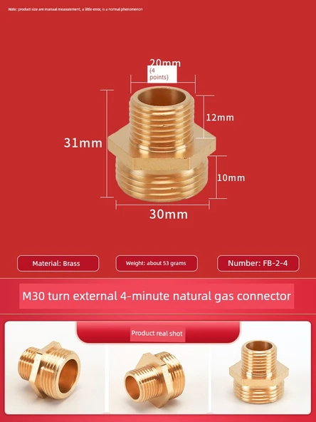 Doğalgaz Bağlantı Dirseği - M30 * 4 Çift Dış Diş