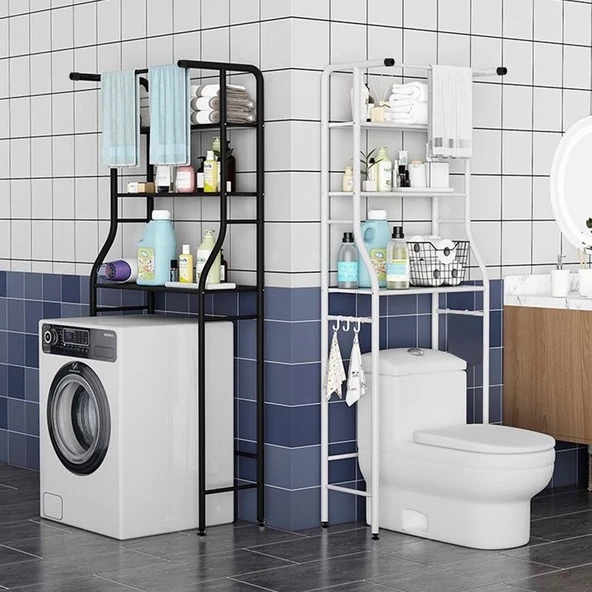 68cm Çamaşır Makinesi Üstü Raf - İki Katlı - Moda Beyaz