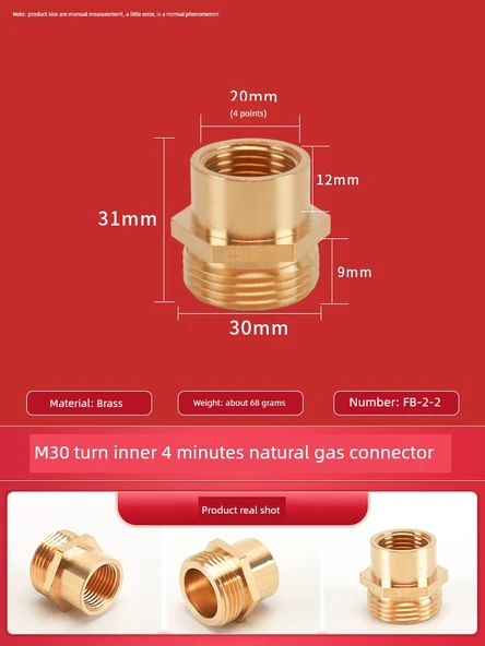 Doğalgaz Bağlantı Dirseği - M30 Dış Diş * 4 İç Diş