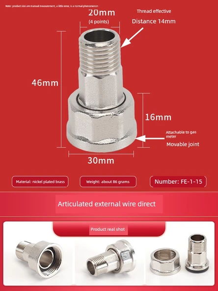 Doğalgaz Bağlantı Dirseği - M30 Hareketli Bağlantı * 4 Dış Diş Direkt