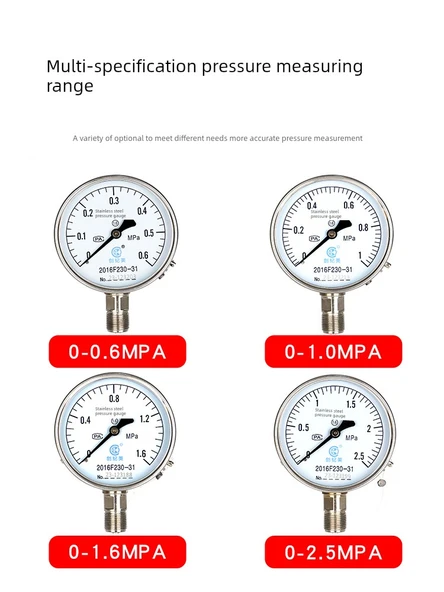 Y100 Basınç Ölçer - 0-2.5MPa - Paslanmaz Çelik Bilyalı Vana - 6