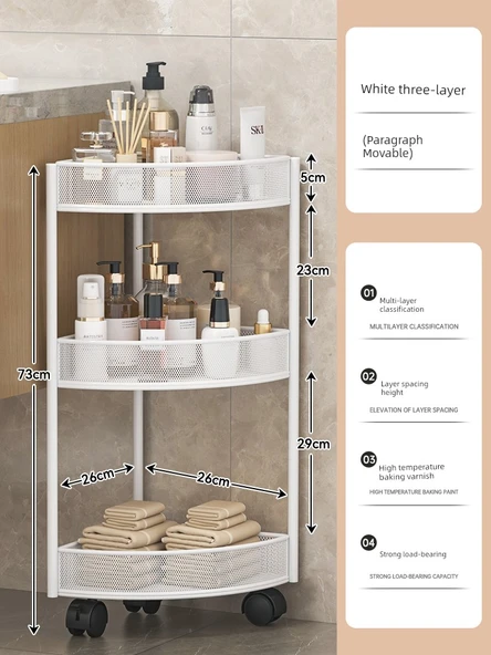 Banyo Üçgen Köşe Rafı - Hareketli Beyaz - Üç Katlı