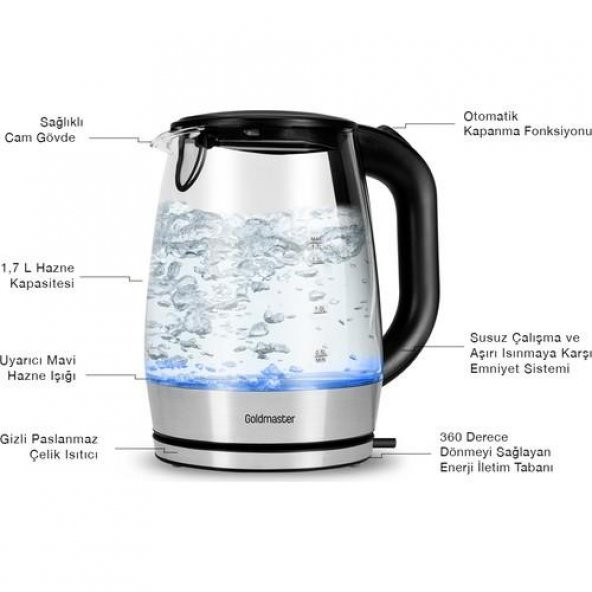 GOLDMASTER GM-7387 GÖKSU CAM HAZNELİ IŞIKLI SU ISITICISI - 5