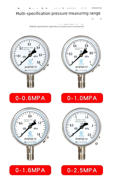 Y100 Basınç Ölçer - 0-1.0MPa - Paslanmaz Çelik Bilyalı Vana - 10