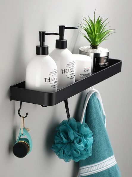 Siyah Alüminyum Duvara Monte Banyo Rafı - 30cm - 4