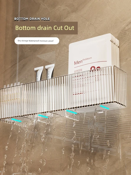 Akrilik Banyo Rafı - Duvara Monte - 2 Adet + İz Bırakmayan Yapıştırıcı - 5
