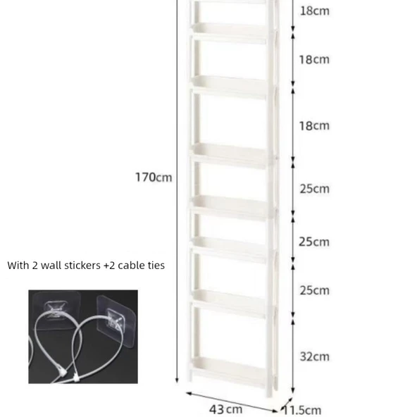 Ultra İnce Banyo Dolabı - M88-11.5 Sekiz Katlı Dar Dolap 170 cm Yükseklik + Sabitleme Macunu