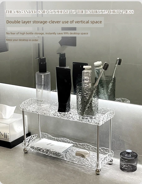 Elmas Desenli Akrilik Banyo Rafı - Çift Katlı - Küçük Boy - 10