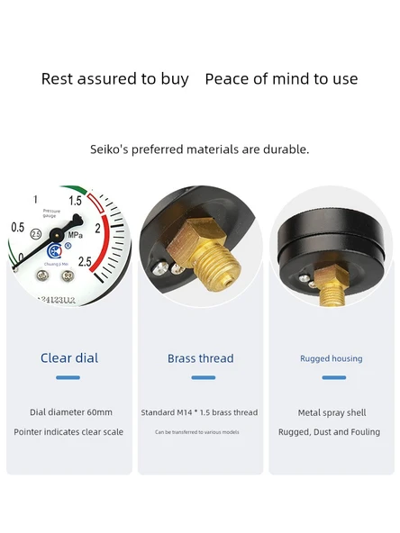 Y60 Aksiyal Siyah Kasa Basınç Ölçer 0-1.6mpa / M14 Diş - 3