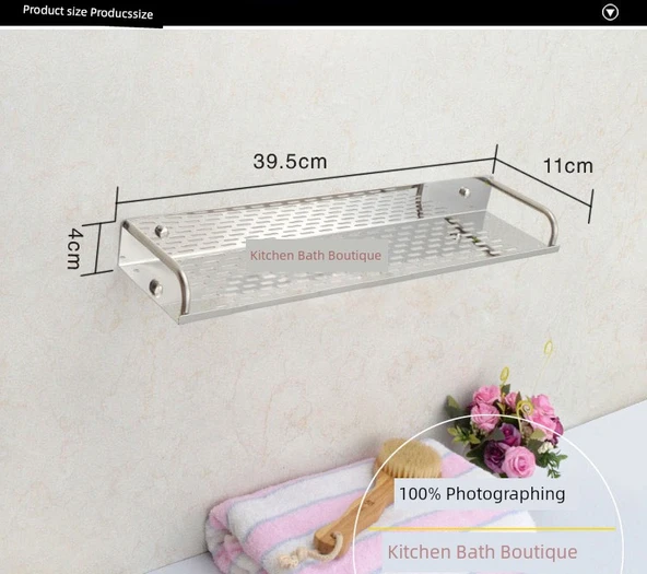 Paslanmaz Çelik Duvara Monte Mutfak Banyo Rafı - 60 Uzun x 11 Geniş (Delikli) - 7