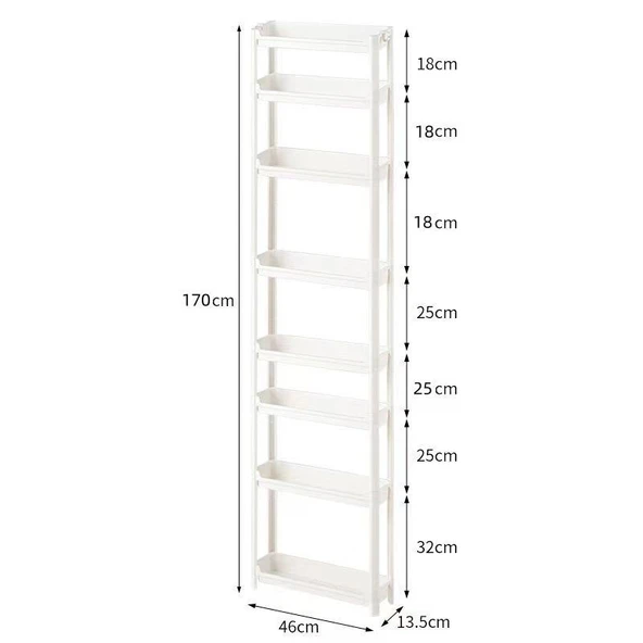 Ultra İnce Banyo Dolabı - H48-13.5 Sekiz Katlı Dar Dolap 170 cm Yükseklik