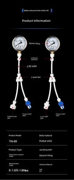 Su Basıncı Ölçüm Test Kiti - Direkt 0-1.6 Standart 4 Nokta Dış Dişli - 10