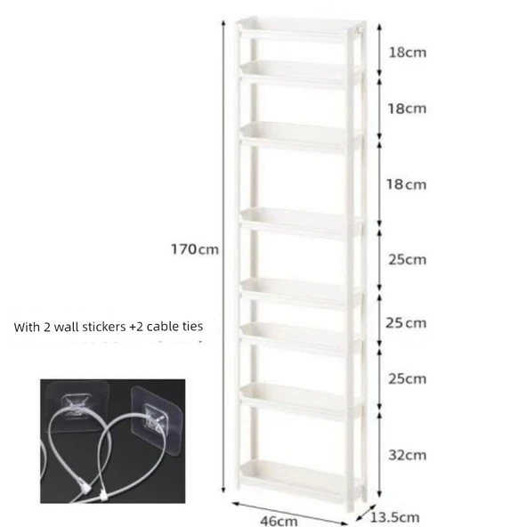 Ultra İnce Banyo Dolabı - Q38-13.5 Sekiz Katlı Dar Dolap 170 cm Yükseklik + Sabitleme Macunu