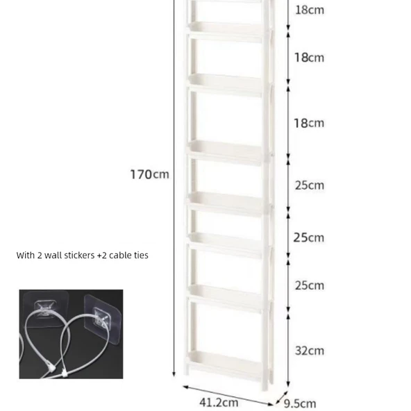 Ultra İnce Banyo Dolabı - M34-9.5 Sekiz Katlı Dar Dolap 170 cm Yükseklik + Sabitleme Macunu