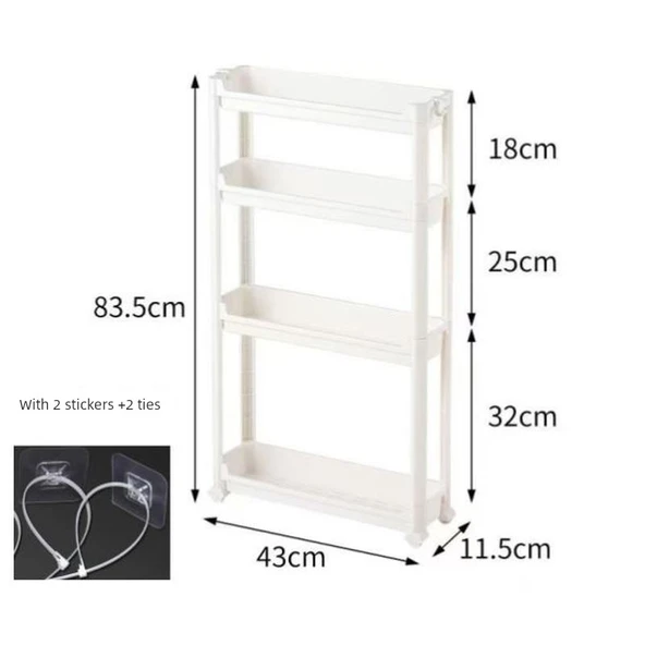 Ultra İnce Banyo Dolabı - N86-11.5 Dört Katlı Dar Dolap 83.5 cm Yükseklik +2 Etiket +2 Bağ