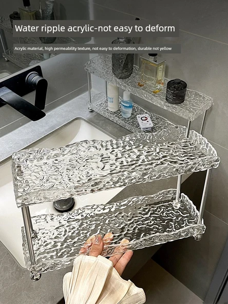 Elmas Desenli Akrilik Banyo Rafı - Çift Katlı - Küçük Boy - 3