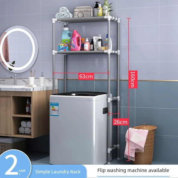 Deliksiz Banyo Tuvalet Rafı - 2 Katlı Çamaşır Makinesi Rafı