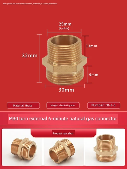 Doğalgaz Bağlantı Dirseği - M30 * 6 Çift Dış Diş